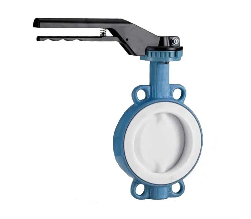 Затвор дисковый поворотный с футерованным диском и корпусом, уплотнением PTFE,  межфланцевый, двусторонний, ручной DN 65 PN 1,6 МПа, корпус - cталь WCB, диск - сталь CF8 + PTFE - купить в ЕСК, характеристики, цена