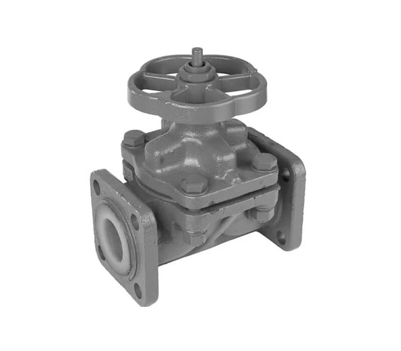 Клапан запорный мембранный футерованный полиэтиленом фланцевый ручной 15ч76п1м DN 80 PN 0,63 МПа У3, корпус чугун, класс герметичности «С» по ГОСТ 9544-2015 - купить в ЕСК, характеристики, цена