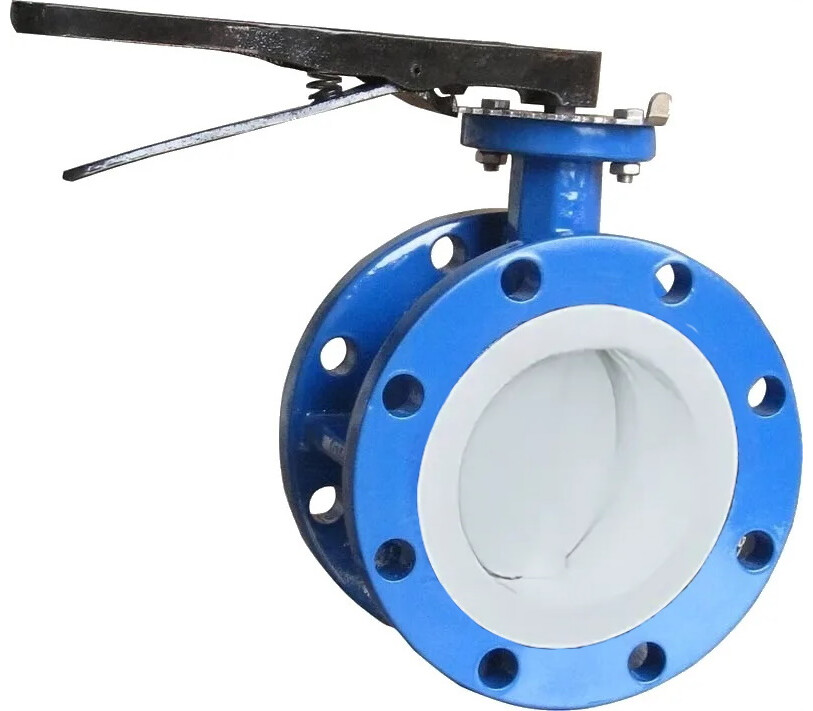 Затвор дисковый поворотный с футерованным диском и корпусом, уплотнением PTFE,  фланцевый, двусторонний, ручной DN 50 PN 1,6 МПа, корпус - cталь WCB, диск - сталь CF8M - купить в ЕСК, характеристики, цена