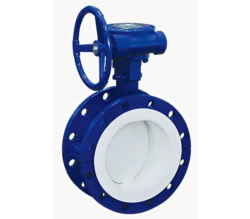 Затвор дисковый поворотный с футерованным диском и корпусом, уплотнением PTFE,  фланцевый, двусторонний, с редуктором DN 500 PN 1,0 МПа, корпус - cталь WCB, диск - сталь WCB + PTFE - купить в ЕСК, характеристики, цена
